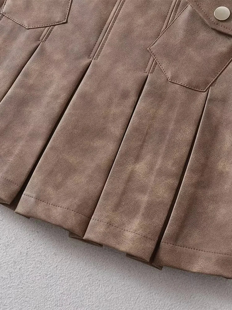 Women Autumn Street Style Pleated Shorts Skirts Mid Waist Mini Skirt Chic