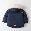 Winter Kid's Ski Clothes Set 2Pcs 2-5 Y Boys Thicken Fur Lining Hooded Coats Overalls Set Girls Warm Snowsuit