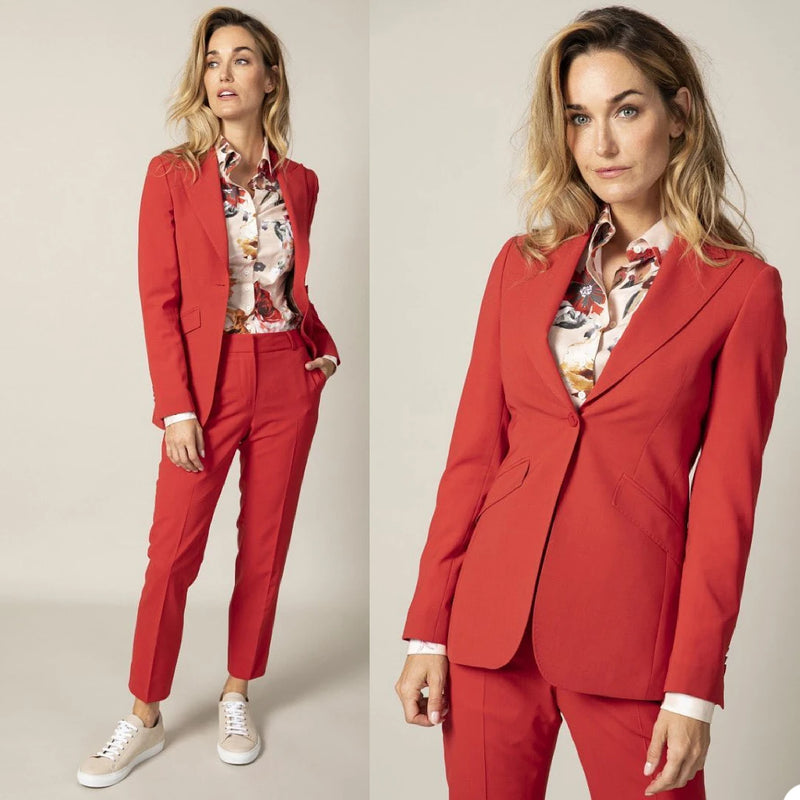Elegant Red Women Suits Blazer Long Pants Peaked Lapel Loose Business Wedding Prom Dress