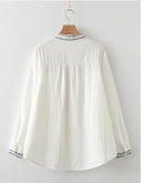 Ethnic style embroidered stand collar double-layer cotton yarn long-sleeved shirt