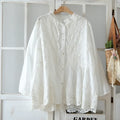 Spring Embroidery Hollow Out Cotton Shirts Women O-Neck Long Sleeve Casual Blouse Tops