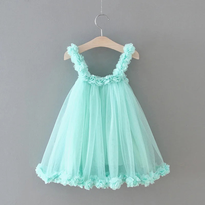 Baby Girl Princess Strap Flower Tutu Dress Infant Toddler Child Summer Dance Birthday Baby Clothes 1-7Y
