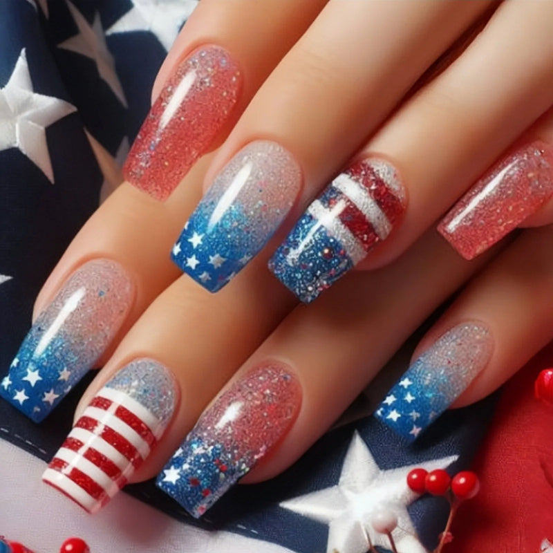 American Flag False Nails Stripes Press on Nails American Independence Day Nail