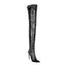 Black knee-high boot with studded details on a white background, Obroi