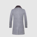 Winter Men's Long Woolen Coat Fur Collar Warm Wool Coats Male Solid Color Slim Casual Windbreaker Jacket