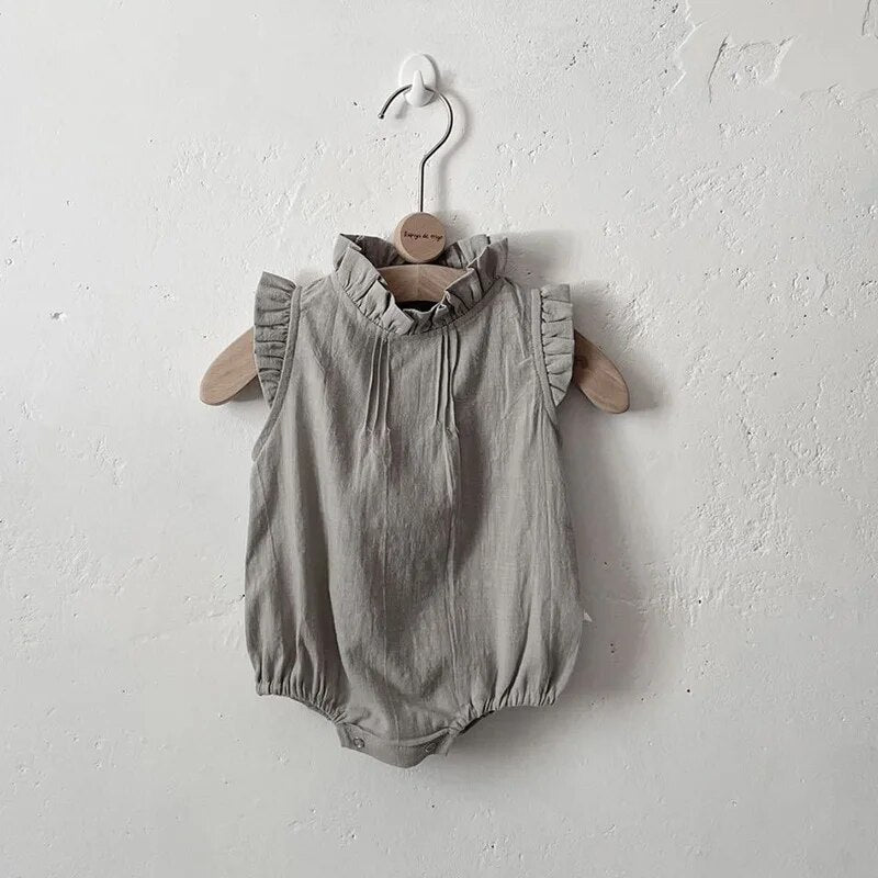 Summer Baby Bodysuit Ruffle Girls One Piece Linen Newborn Clothes