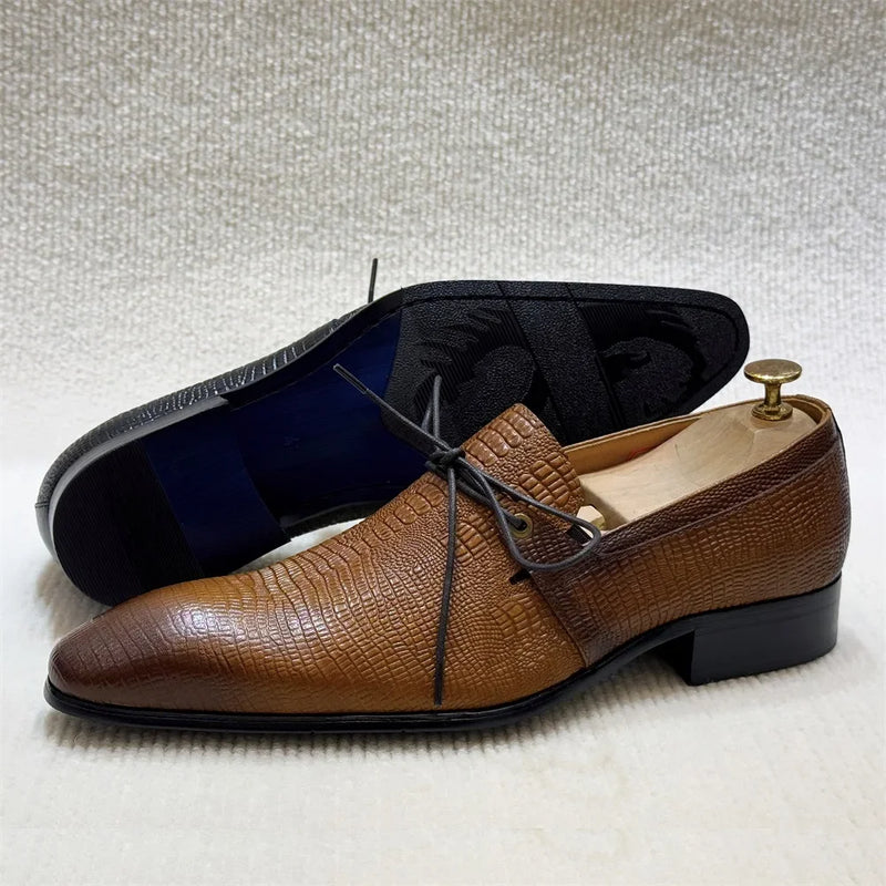 Men Toe Brogue Derby Shoes Genuine Leather Lace-Up Luxury Dress Oxford Male Leather