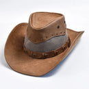 Leather Western Cowboy Hat For Men Wide Brim Gentleman Church Jazz Cap Hats