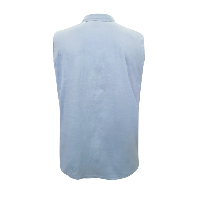 Spring Summer Men Shirt Solid Buttoned Lapel Sleeveless Vest Shirt Male