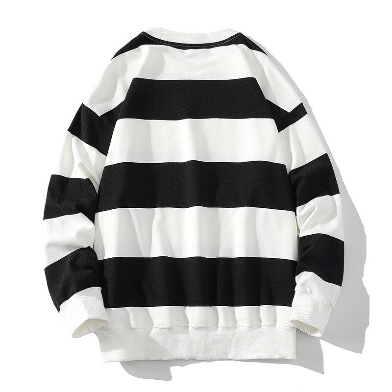 Spring Fall Men Striped Sweatshirt America Style Vintage Long Sleeve Casual Loose Pullovers Unisex School Streetwear Chic Tops