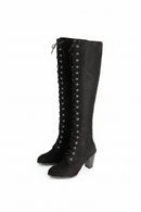 Boots Women Cross Tied Side Zipper Autumn Winter Black Heels Ladies Long Boots