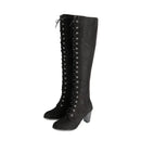 Boots Women Cross Tied Side Zipper Autumn Winter Black Heels Ladies Long Boots