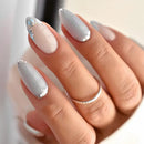 24PCS Simple French Stick on Nails Beads Nails for Women Wearable Almond False Nails Tools