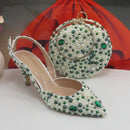 Toe Pearl Bridal wedding shoes and Bag Thin Heel Slingbacks Female Ladies Shallow Women Shoes