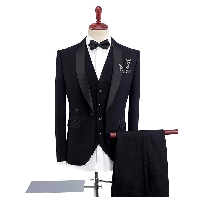 Wedding Suits for Men Burgundy Black Blue Khaki Groom Wedding Suit Slim Fit Shawl Collar Prom Suits