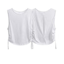 White sleeveless top with drawstring sides on a white background, Obroi
