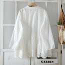 Spring Embroidery Hollow Out Cotton Shirts Women O-Neck Long Sleeve Casual Blouse Tops