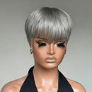 Human Hair Wig - Short 6-Inch Pixie with Grey Density Natural made wig