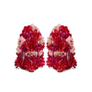 Pair of red and pink floral sandals on a white background, Obroi