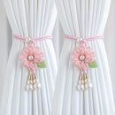 2Pcs Elegant Pearl Flower Curtains Lacing Adjustable Tie Back Garden Bohemia Curtain Accessories