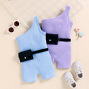 Girls Summer Jumpsuits With Waist Pack Sleeveless One Shoulder Ribbed Elastic Playsuits Shorts