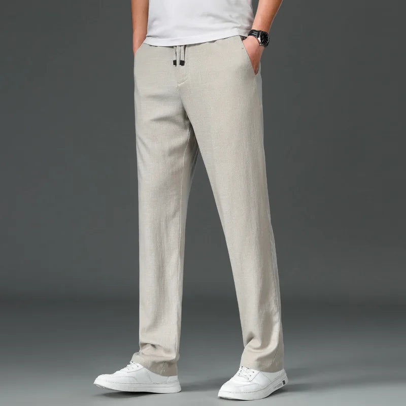 Casual Pants Linen Men's Spring And Summer Slim Straight Sweatpants Trousers Thin Solid