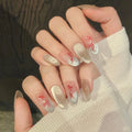10pcs Handmade False Nails Set Cat's Eye Short Square Round Press on Nails