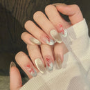 10pcs Handmade False Nails Set Cat's Eye Short Square Round Press on Nails