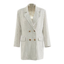 Set for Women Lapel Double Breasted Coat Mid Pants Striped Suit Female