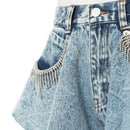 Women Ruffled Hem Casual Denim Shorts Personality Jeans