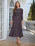 Women Vintage Long Dress Spring Autumn Patchwork Chiffon Long Sleeve Party Dresses Ladies Elegant Pleated Long Robe