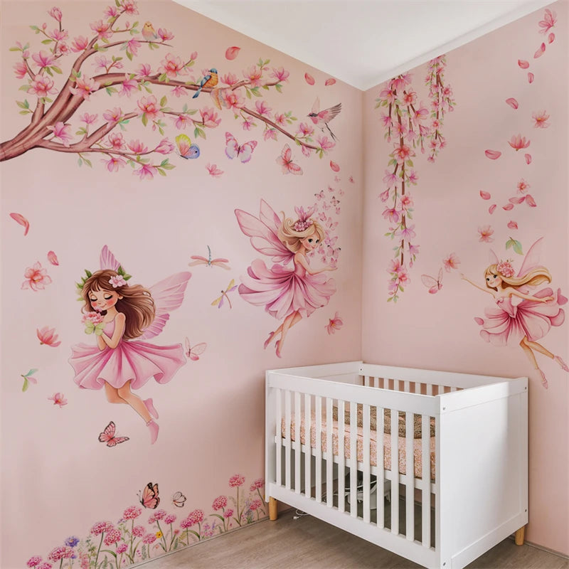 Pink Flower Tree Wall Stickers Home Decoration Removable Wallpaper Kid