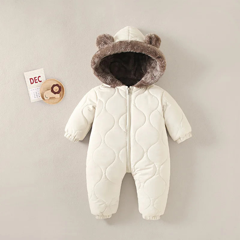 0-2 Y Baby Clothes Fur Lining Boys Rompers Fur Hoodie Girls Jumpsuit Thicken Fleece Toddler Outfit