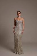 Champagne Party Dress Sweetheart Sleeveless Trumpet Night Dress Sequin and Tassel Celebrity Dress Customized