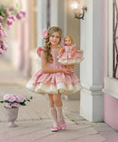 Baby Girl Spring Summer Pink Vintage Spanish Princess Ball Gown Dress for Christmas Causal