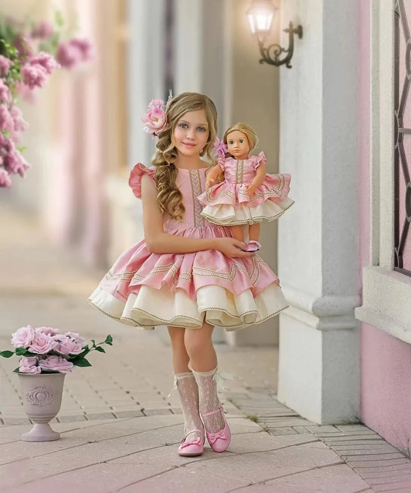 Baby Girl Spring Summer Pink Vintage Spanish Princess Ball Gown Dress for Christmas Causal