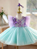 Girls Mermaid Princess Costume Sequin Fish Scale Tutu Dress with Bow Kids Birthday