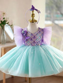 Girls Mermaid Princess Costume Sequin Fish Scale Tutu Dress with Bow Kids Birthday