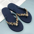 Comfortable Beach Shoes Non-slip Soft Bottom Casual Flip-flops Rhinestone Chain Flat Slippers