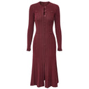 Knitted Cardigan Dresses for Women Round Neck Spliced Single Breasted Dresses Female