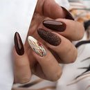 Autumn Winter Matte Almond Nails with Glue Rose Leaf Nail Art Simple Full Cover Press on Acrylic Nails Tips
