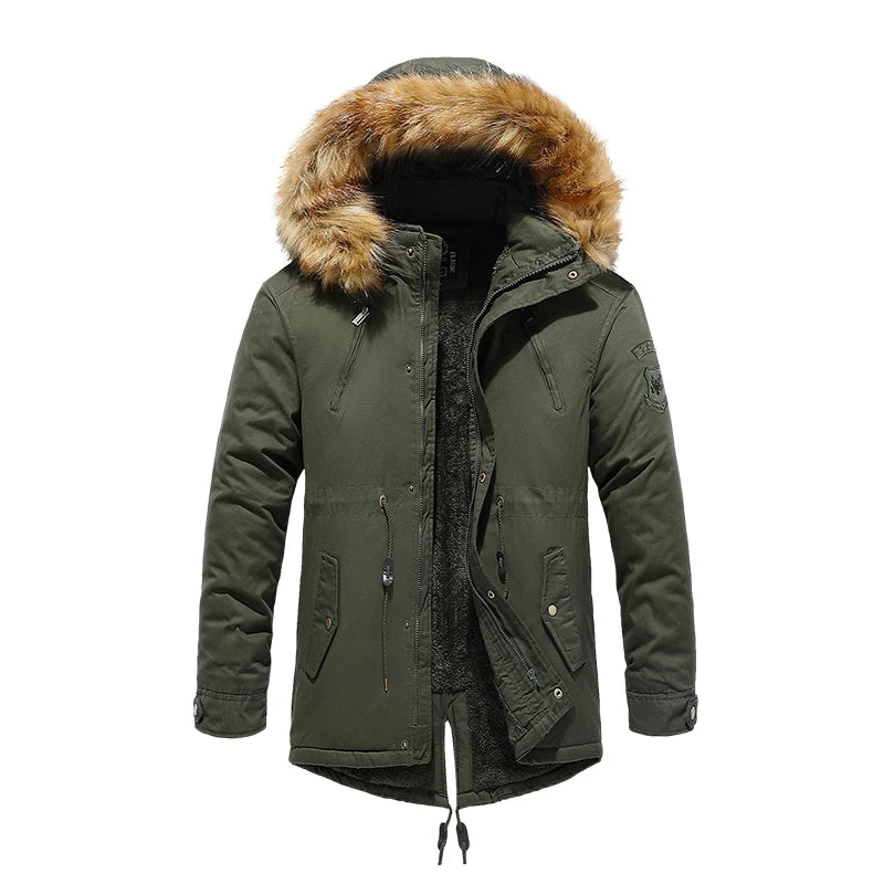 Winter Jacket Parkas Men Cotton Thick Fleece Warm Collar Hooded Parka Casual Multiple Pockets Windproof Jackets