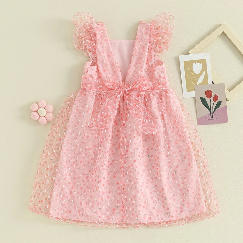 Summer Kids Baby Girl Dress Sleeveless Floral Ruffle Tulle Dress Outfit Cute Clothes