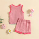 Summer Toddler Baby Boy Outfits Sleeveless Cartoon Embroidery Tops Shorts Set Clothes