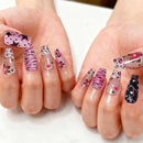 24PCS False Nails Pearl Ballet False Nails Medium Coffin French Leopard Print Press on Nails with Star