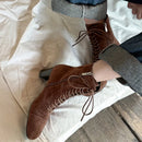 Autumn Side zipper Short boots Round toe Cross tied heels Modern Women's Boots