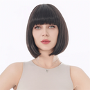 Bob Short Straight Brown Swept Bangs Full Synthetic Wig