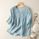 Women's Shirts Summer Loose Top V-neck Ladies Clothing Linen Blouses