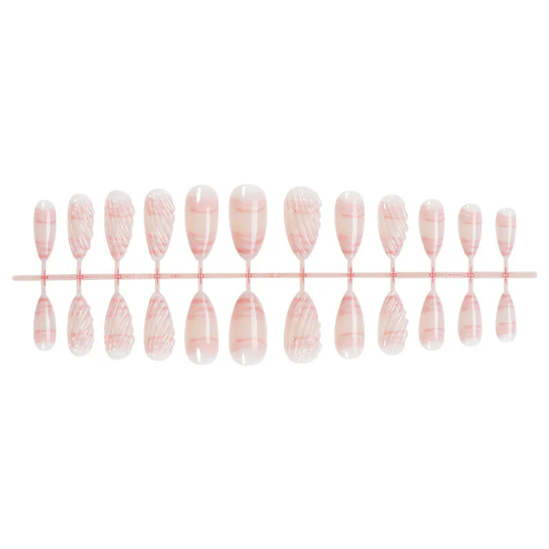 24pcs Pink Nail Shell Almond False Nail Patch Full Cover Wearable Press on Nails