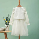 Elegant Pink Girls' Dress with Tulle Skirt and Ruffled Sleeves - Perfect for Parties and Special Occasions